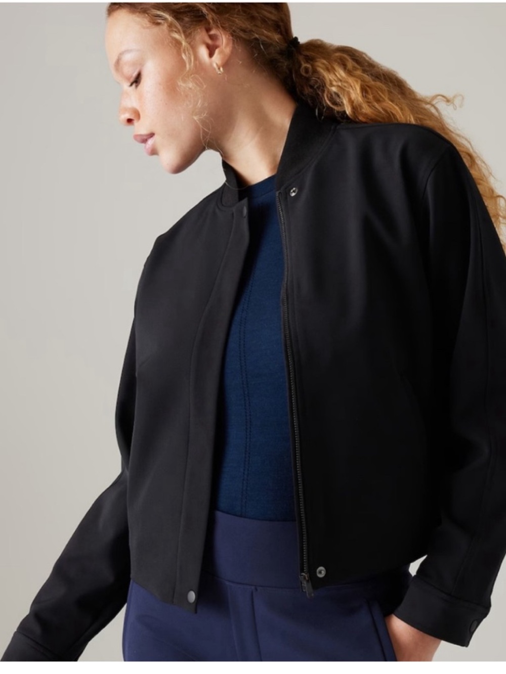 Athleta Women's Black Bomber Jacket Navy Blue size xxs